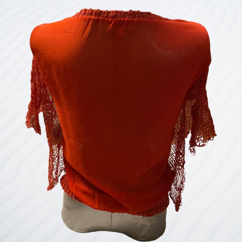 Lulumari Orange Sweater Blouse Small Butterfly Sleeves Knit Unique - Picture 2 of 8